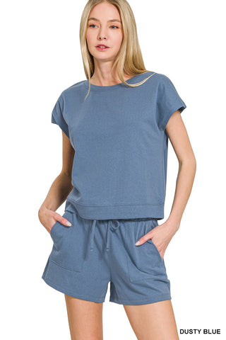 Two Piece Short Set in Dusty Blue