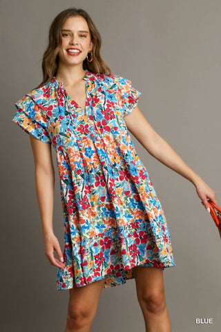 Fun and Floral Dress in Blue