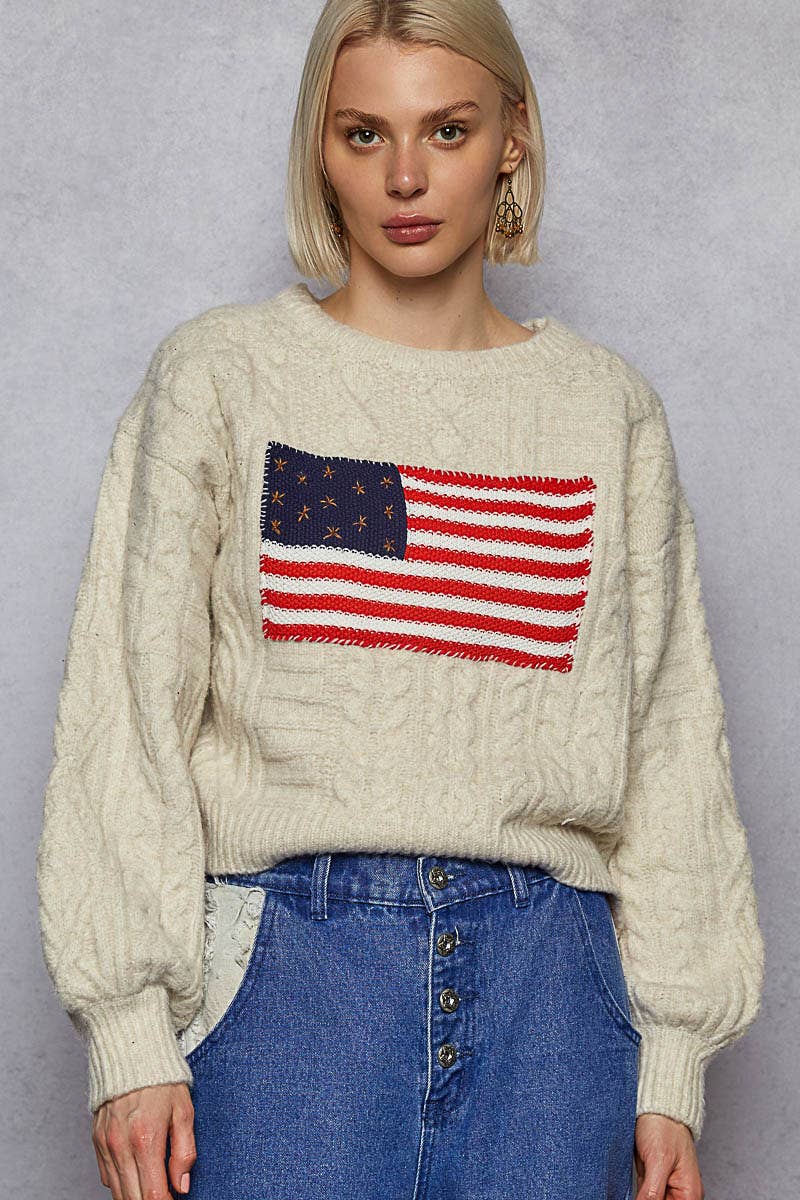 USA Flag Sweater Cable Knit Long Sleeve