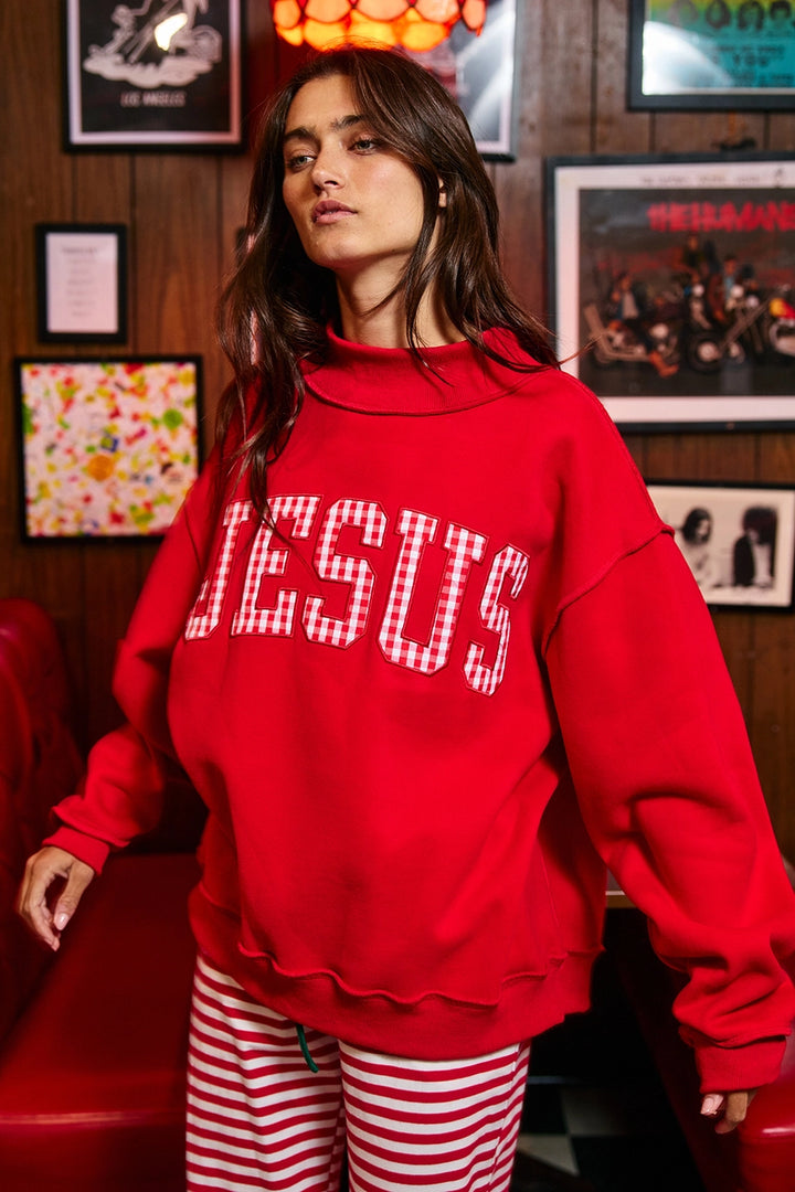 Red sweatshirt with Plaid