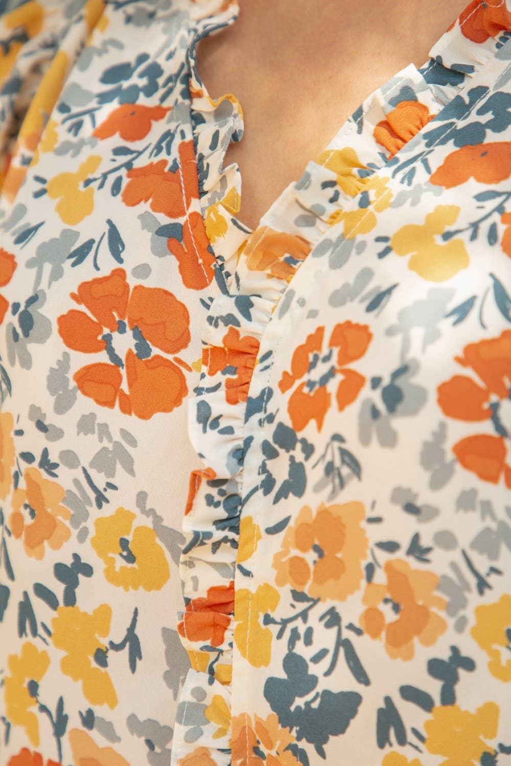Ruffle Neck Floral Top