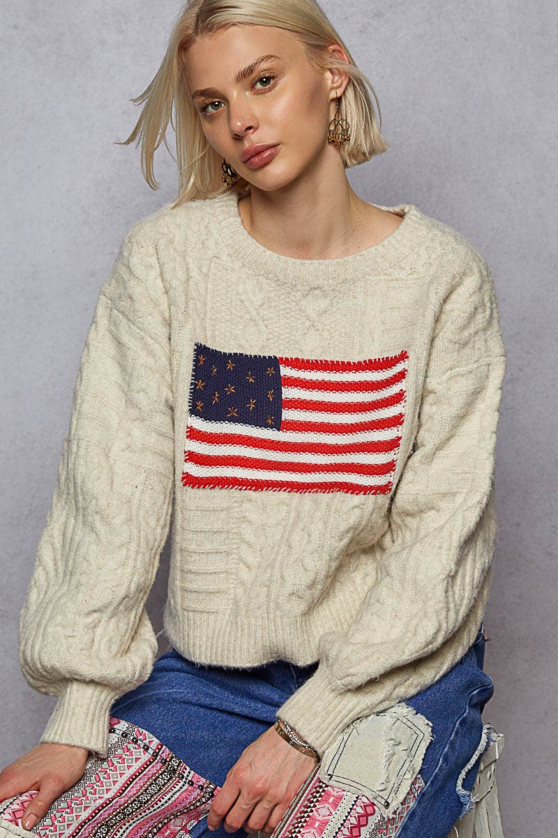 USA Flag Sweater Cable Knit Long Sleeve