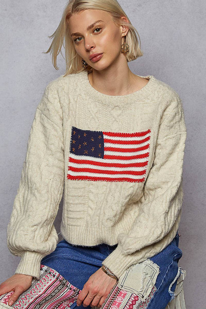 USA Flag Sweater Cable Knit Long Sleeve