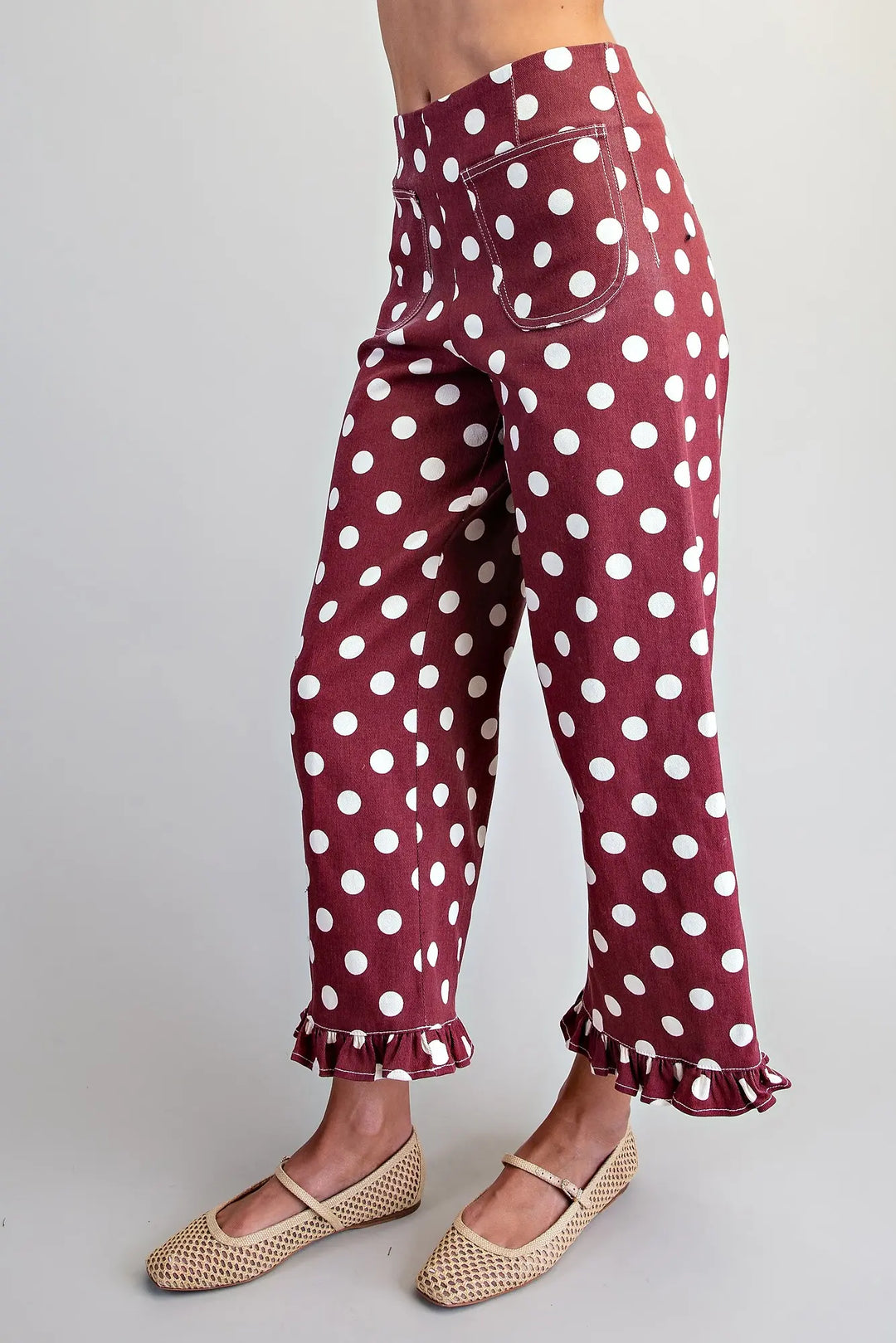 Polka Dot Ruffle Hem Pants