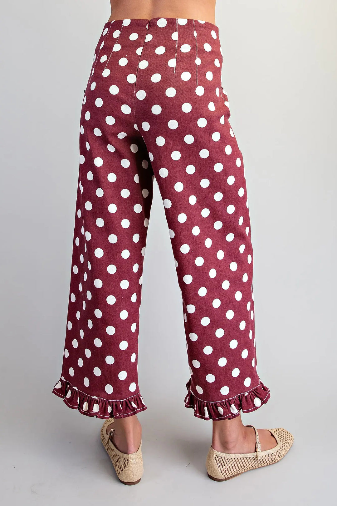 Polka Dot Ruffle Hem Pants