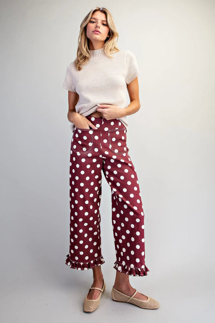 Polka Dot Ruffle Hem Pants