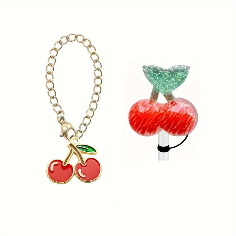 Cherry Silicone Straw Topper and Handle Charm Set Bag