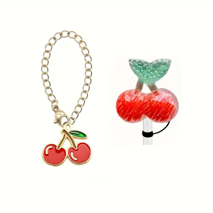 Cherry Silicone Straw Topper and Handle Charm Set Bag