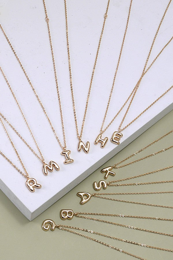 Bubble Initial Necklace Gold Puff