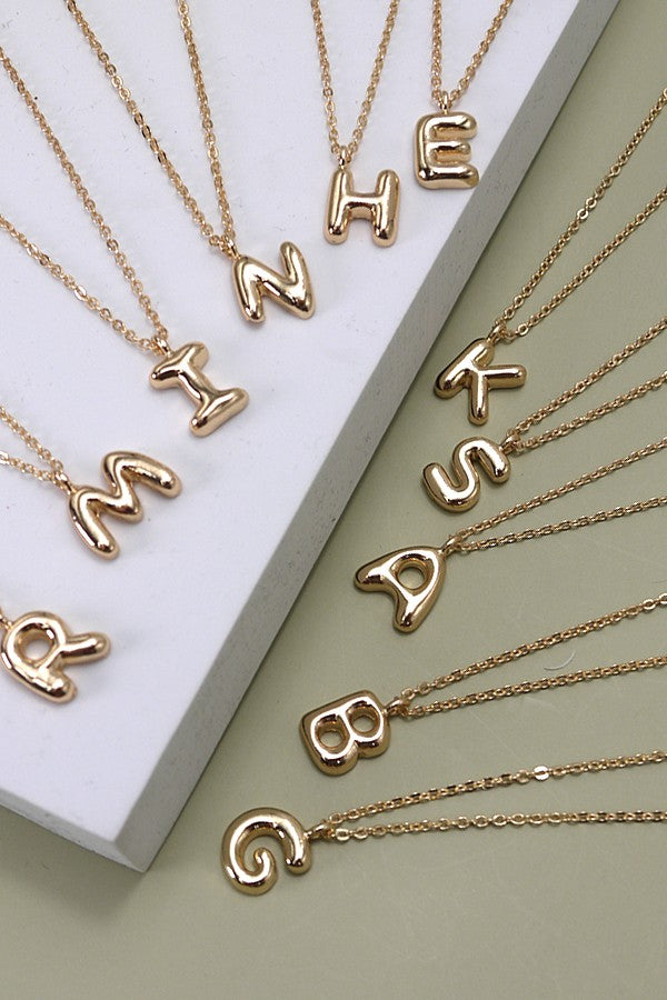Bubble Initial Necklace Gold Puff