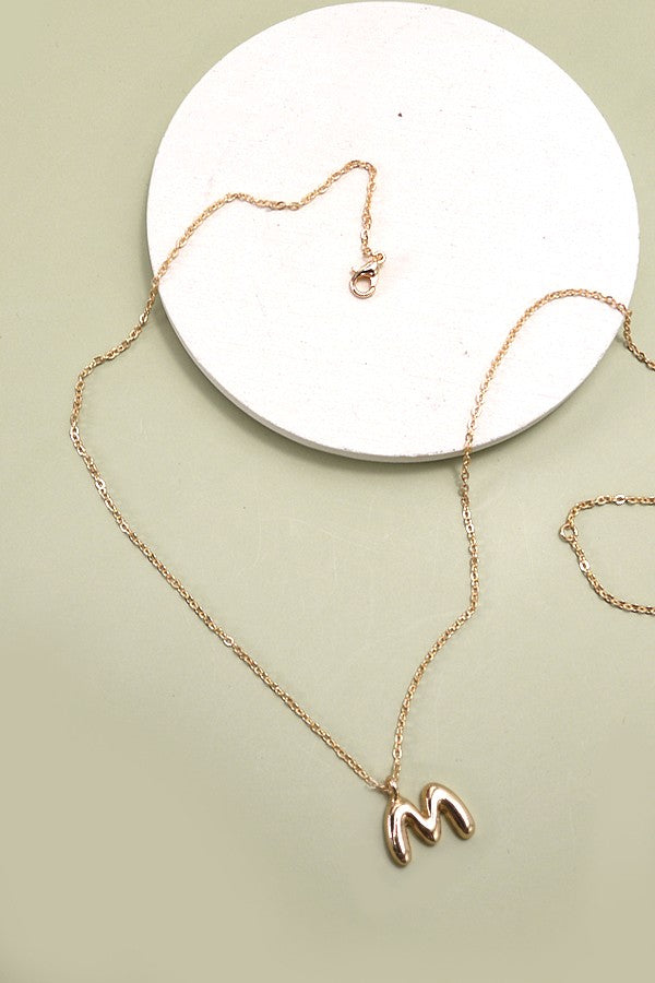 Bubble Initial Necklace Gold Puff