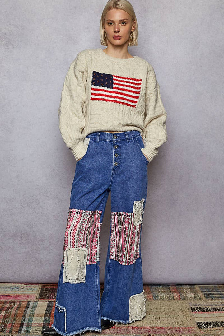 USA Flag Sweater Cable Knit Long Sleeve