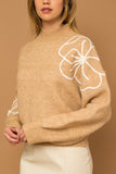 Flower Embroidery Sweater in Khaki
