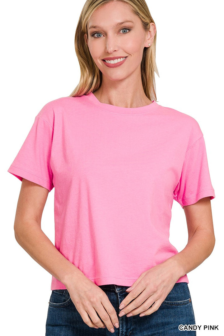 Basic Cropped Tee Denim Short Sleeve