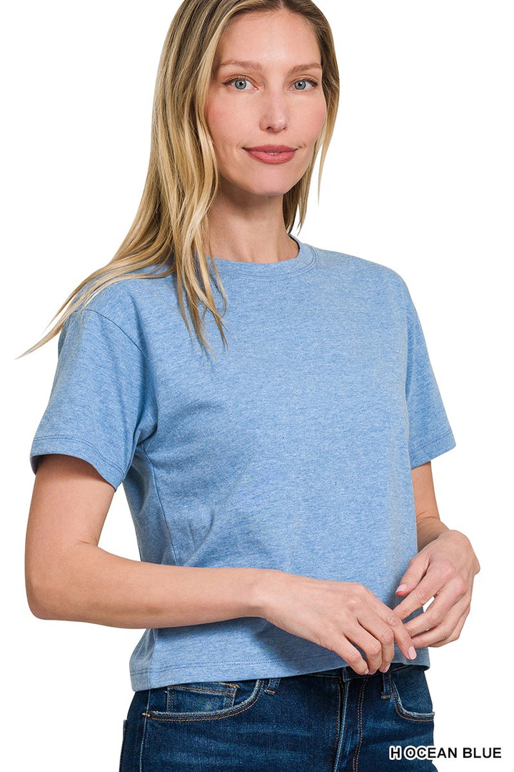 Basic Cropped Tee Denim Short Sleeve