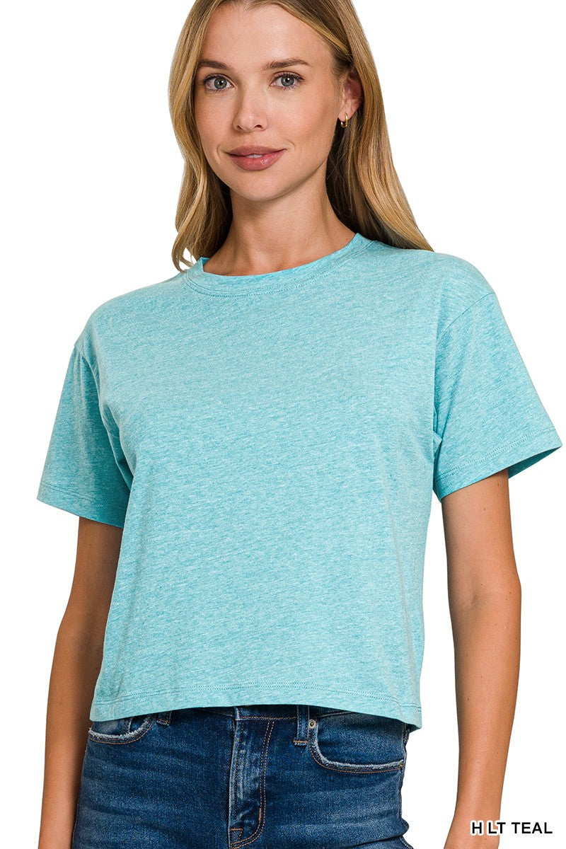 Basic Cropped Tee Denim Short Sleeve