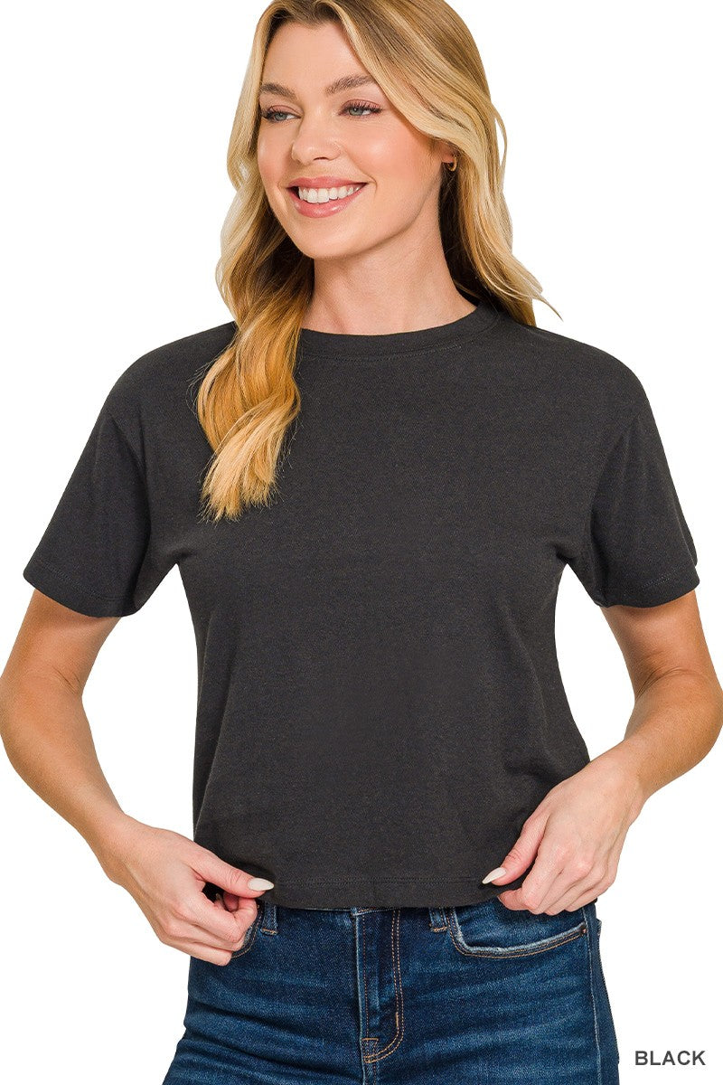 Basic Cropped Tee Denim Short Sleeve