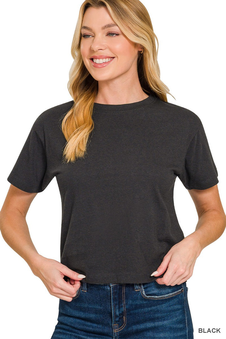 Basic Cropped Tee Denim Short Sleeve