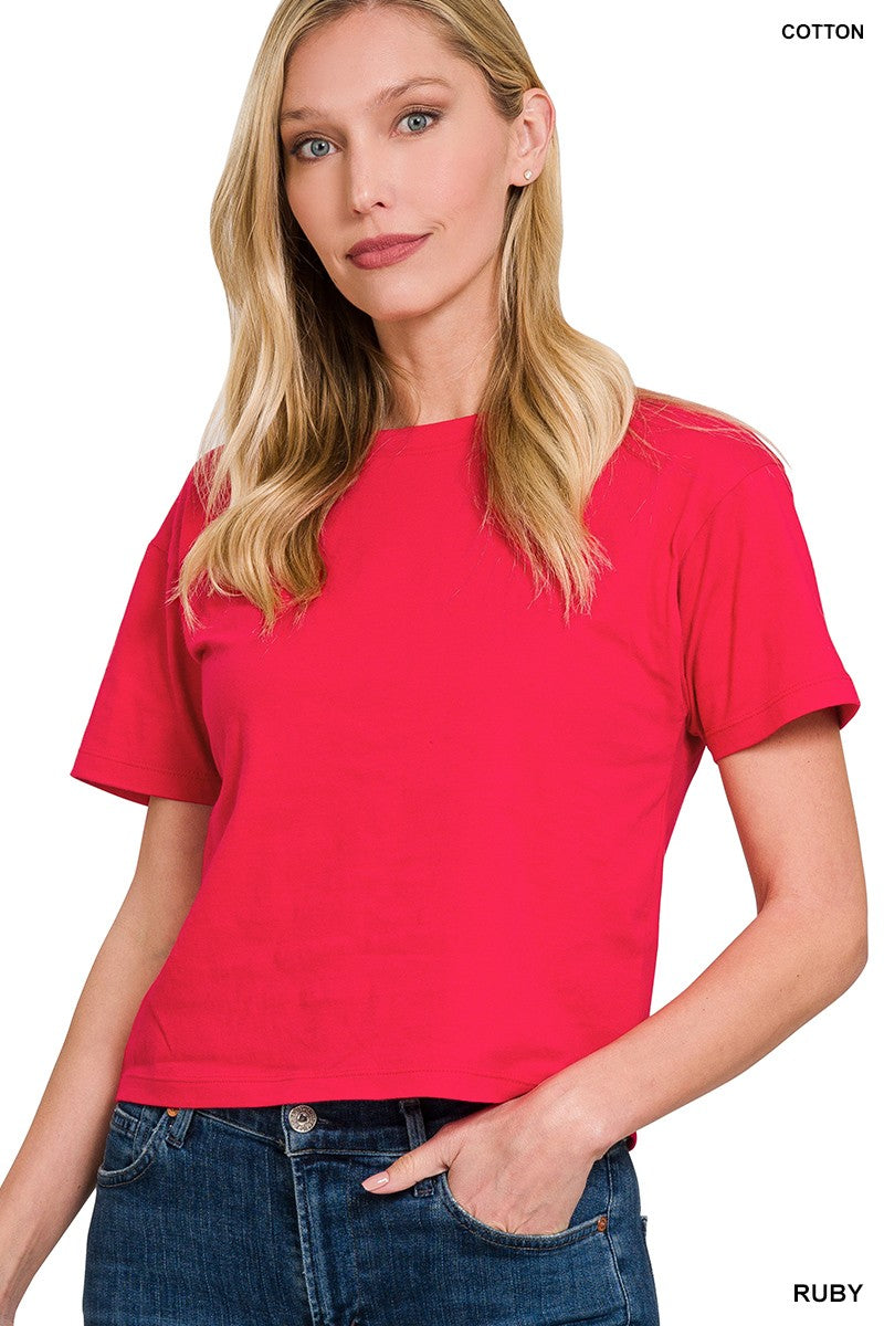 Basic Cropped Tee Denim Short Sleeve