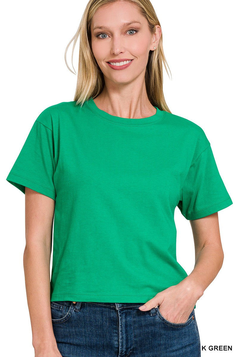 Basic Cropped Tee Denim Short Sleeve