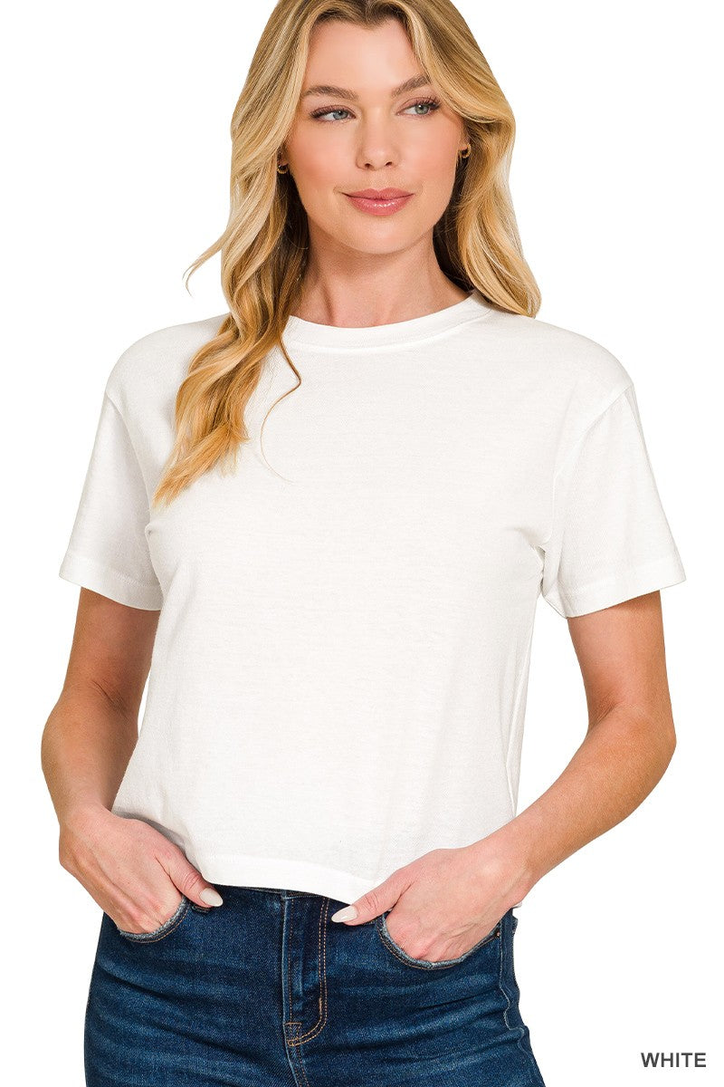 Basic Cropped Tee Denim Short Sleeve