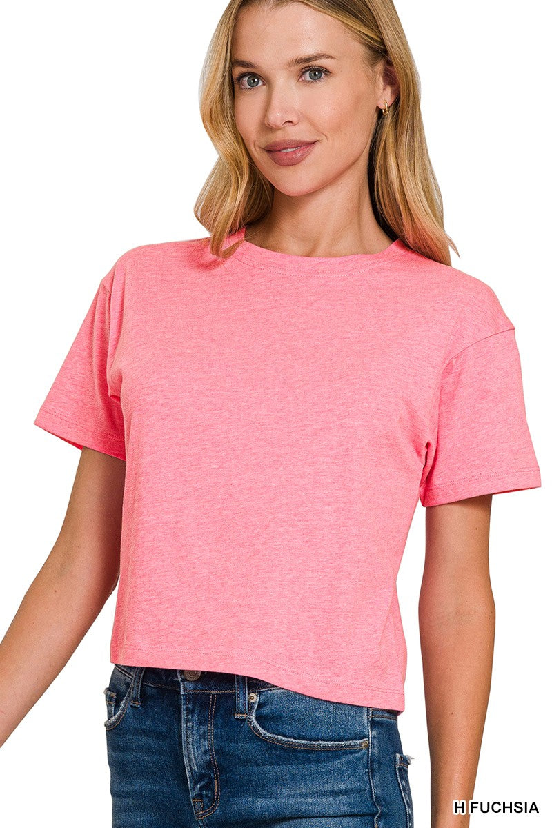Basic Cropped Tee Denim Short Sleeve