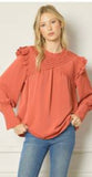 Pintucked and Pretty Top in Salmon