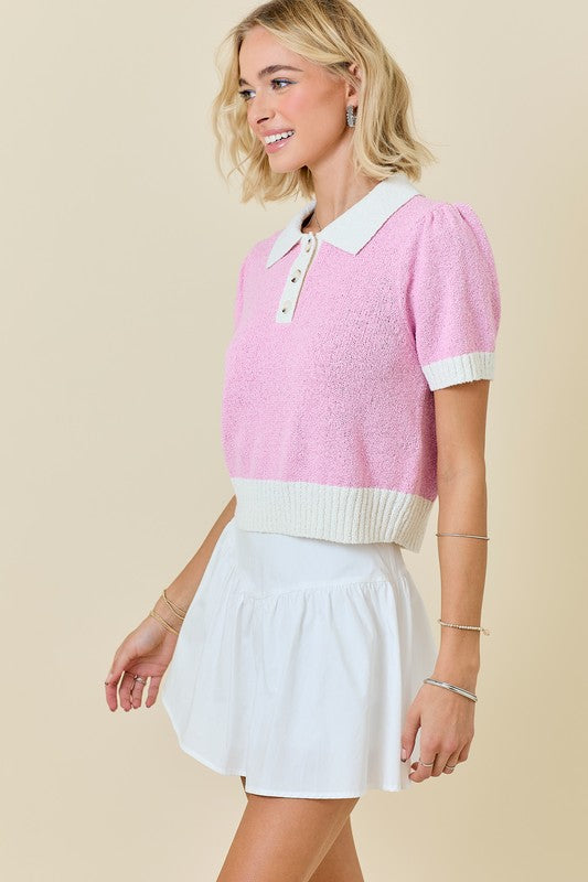 Sweater Terry Polo in Powder Pink Button Down Shirt