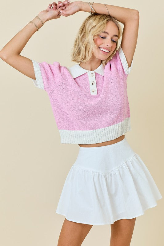 Sweater Terry Polo in Powder Pink Button Down Shirt