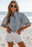 Ruffle Denim Chambray Top