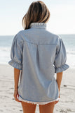 Ruffle Denim Chambray Top