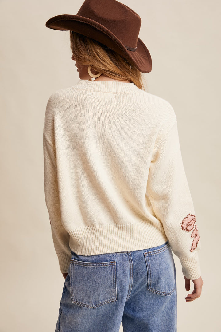 Horseshoe Sweater Denim Western Crew Neck