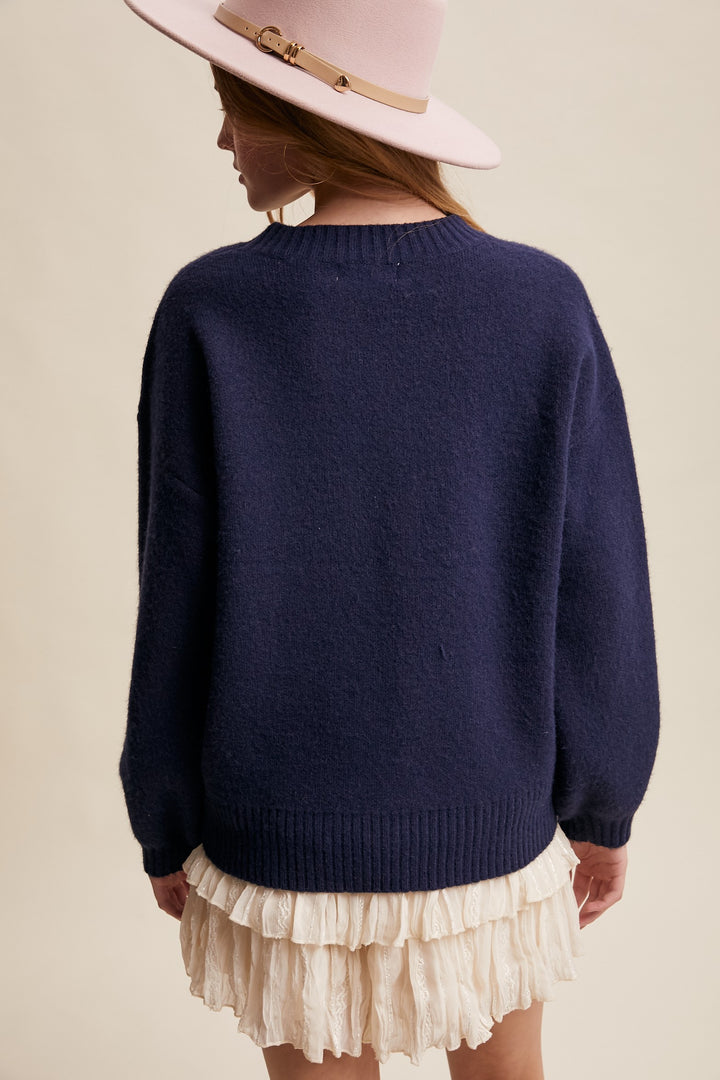 Horseshoes and Sequins Sweater Denim Crew Neck