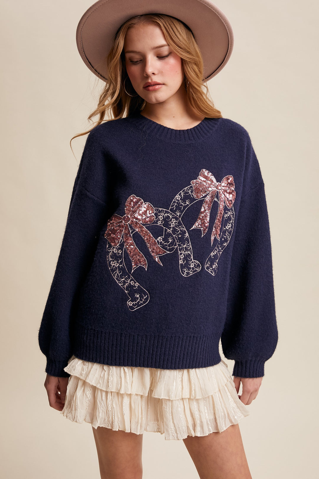 Horseshoes and Sequins Sweater Denim Crew Neck