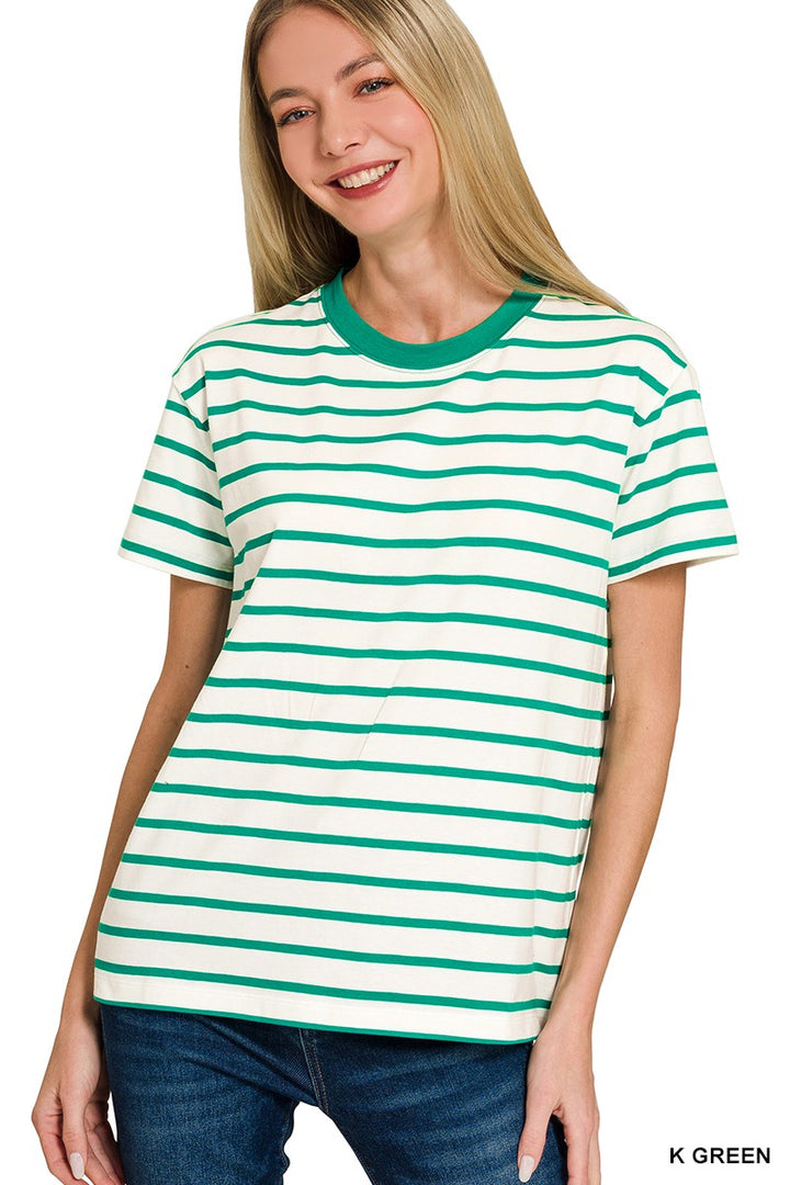 Basic Stripes Tee Denim Striped Crew Neck