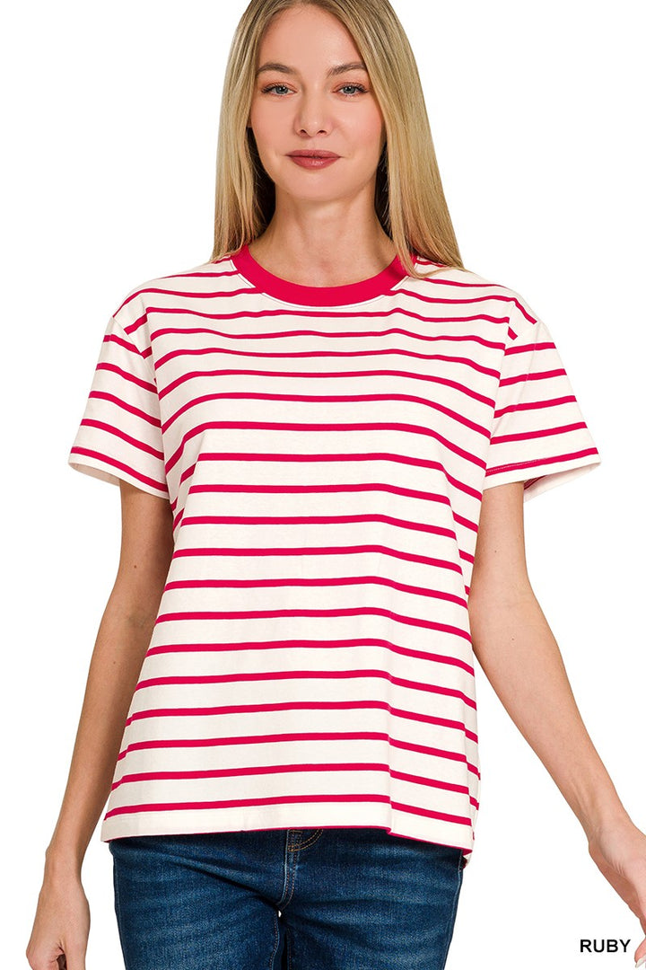 Basic Stripes Tee Denim Striped Crew Neck