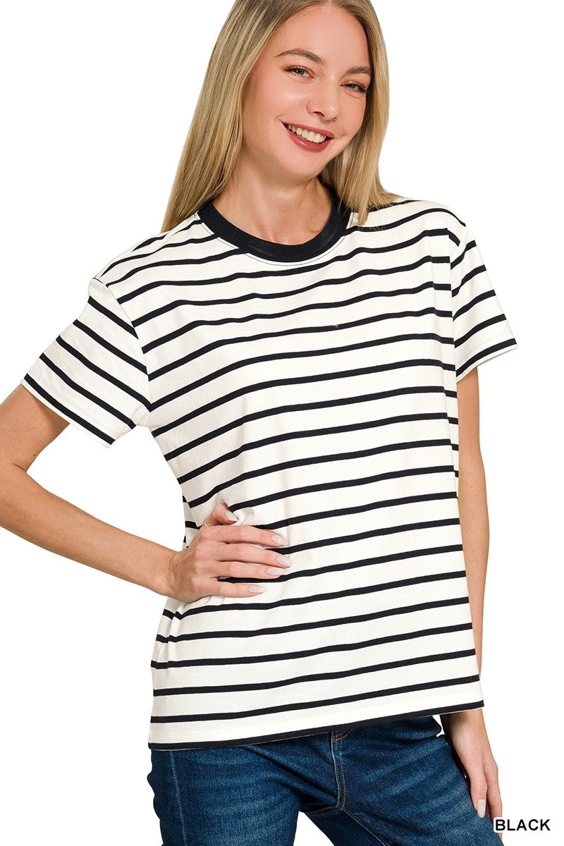 Basic Stripes Tee Denim Striped Crew Neck