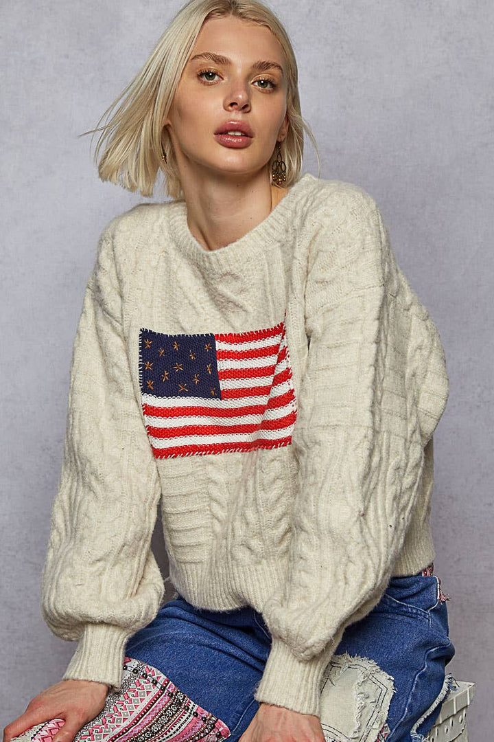 USA Flag Sweater Cable Knit Long Sleeve
