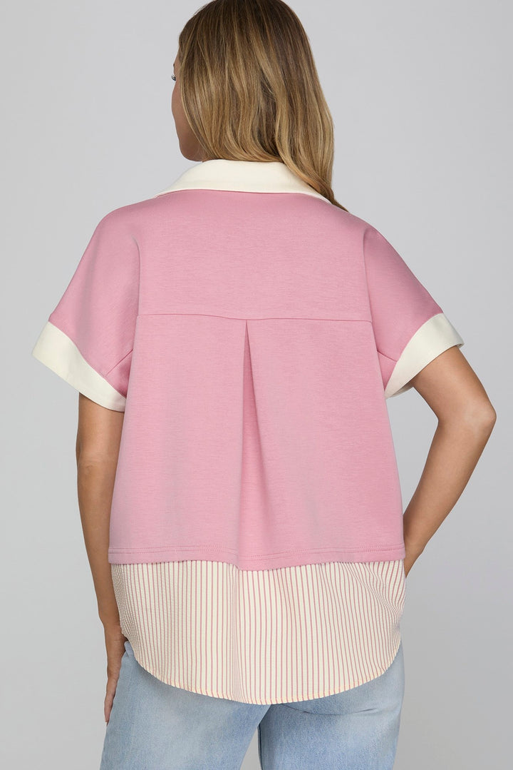 Dropped Shoulder in Pink Stripe Relaxed