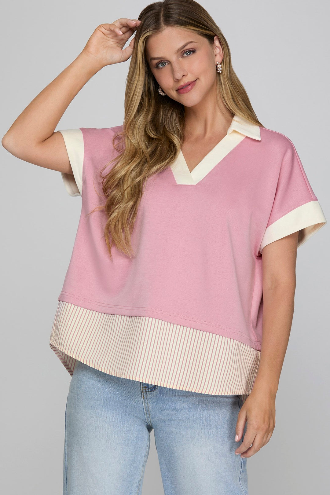 Dropped Shoulder in Pink Stripe Relaxed