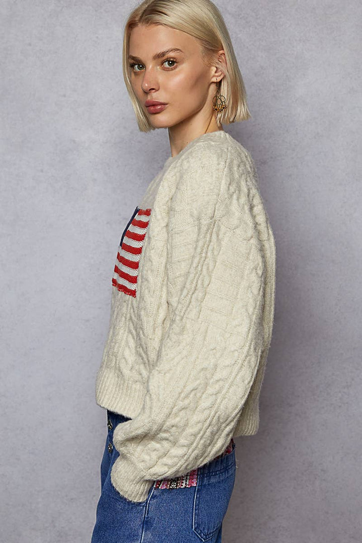 USA Flag Sweater Cable Knit Long Sleeve