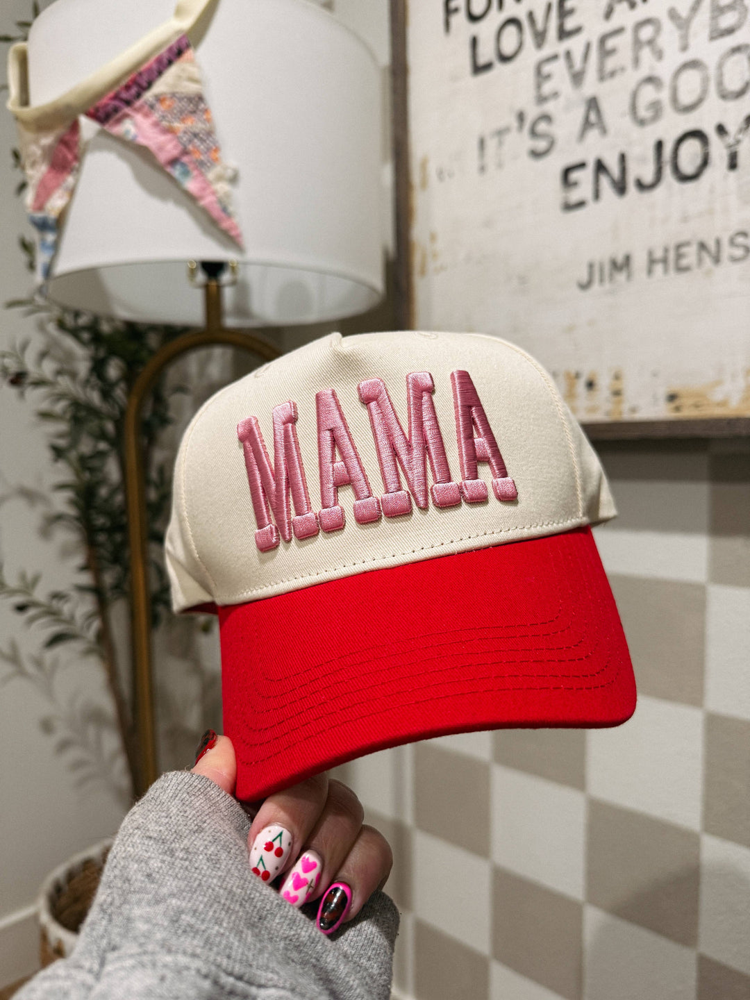 Red and beige cap with &