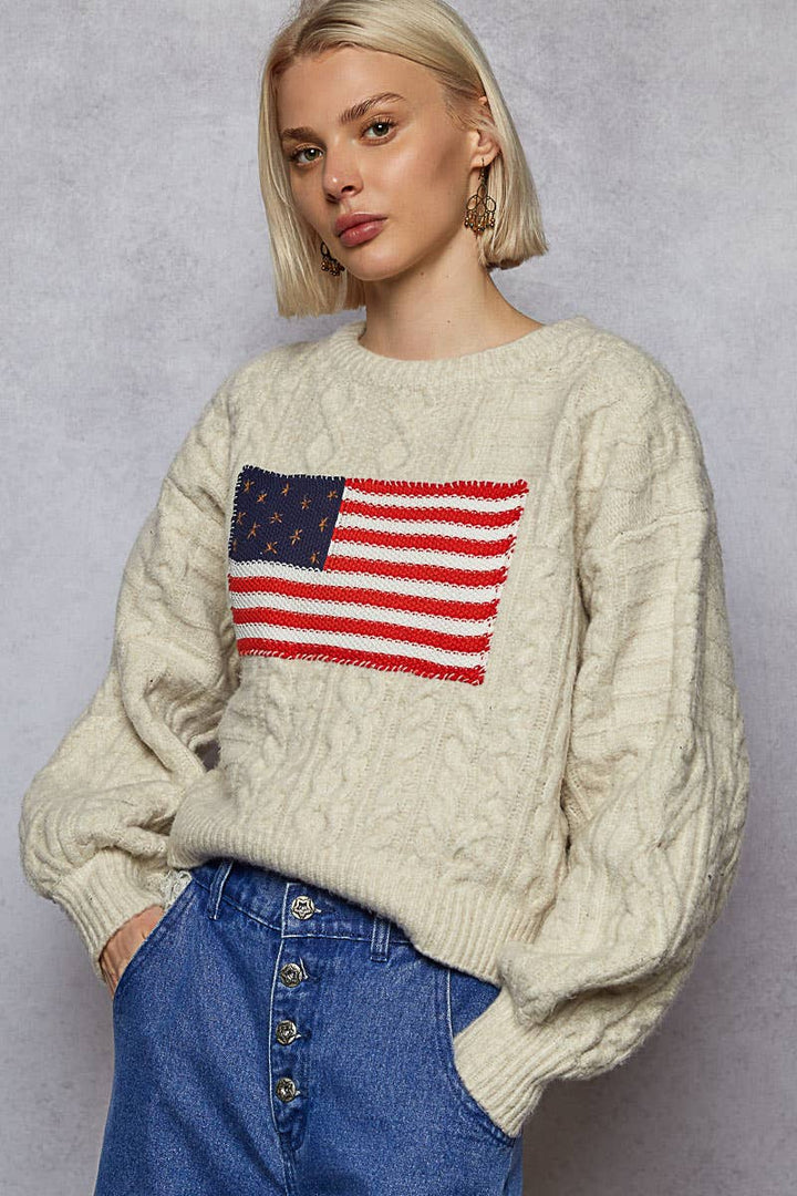 USA Flag Sweater Cable Knit Long Sleeve