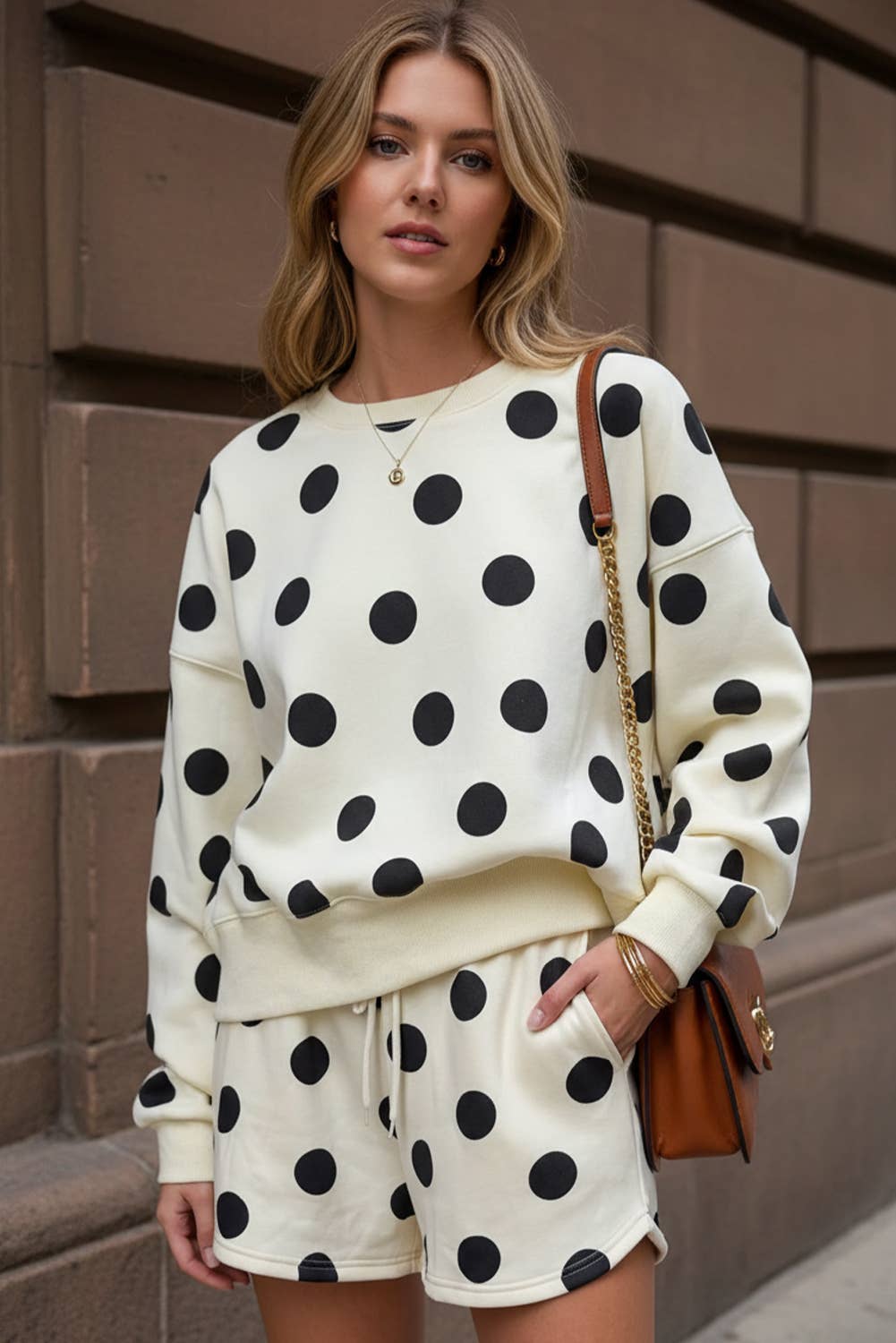 Polka Dot Short Set Coffee Long Sleeve