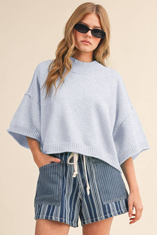 Marled Knit Sweater in Baby Blue