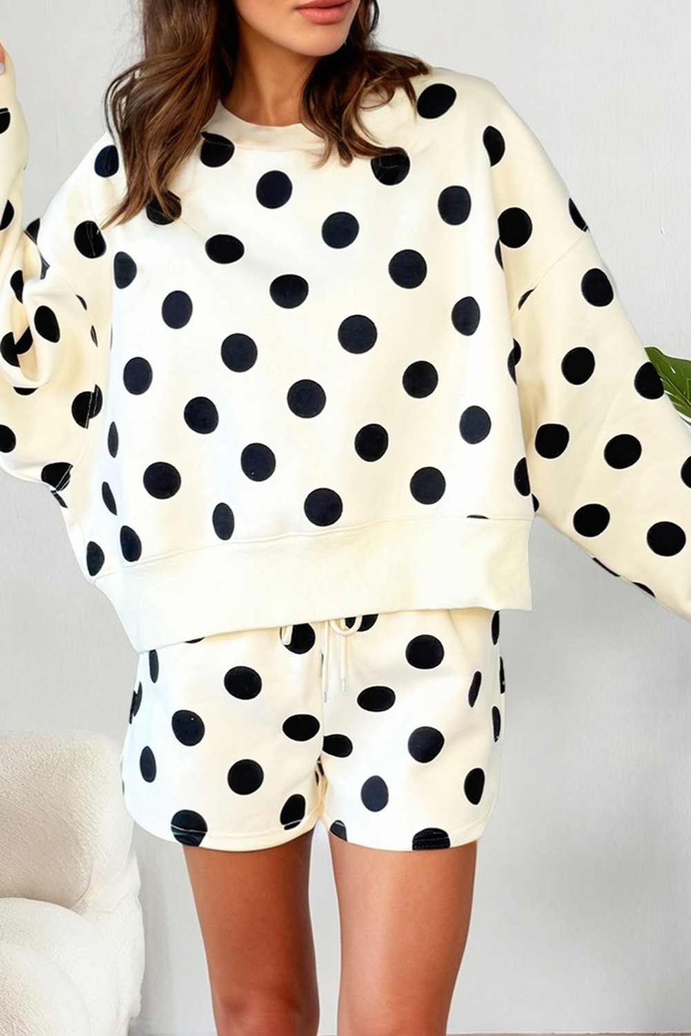 Polka Dot Short Set Coffee Long Sleeve