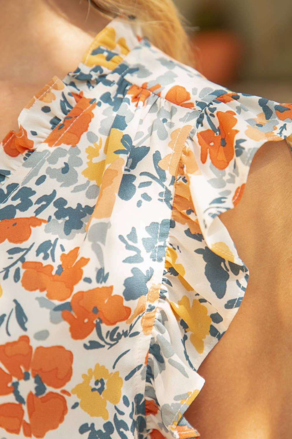 Ruffle Neck Floral Top