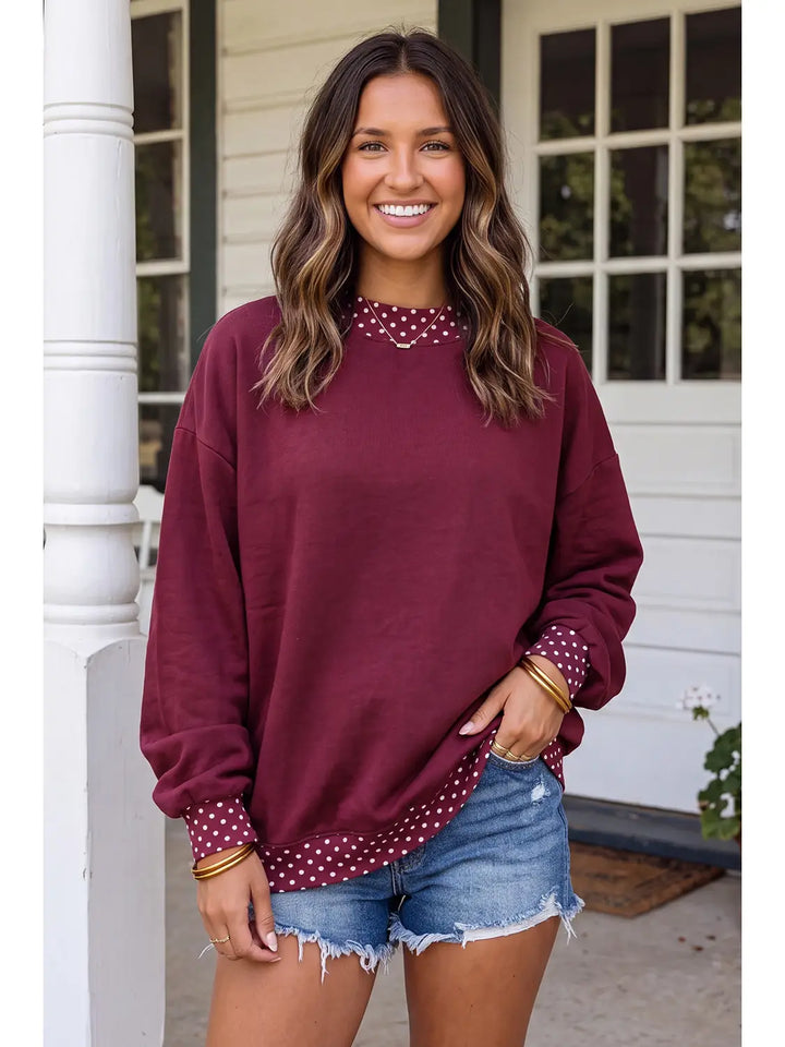 Polka Dot Sweatshirt in Maroon