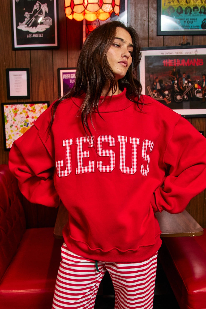 Red sweatshirt with Plaid
