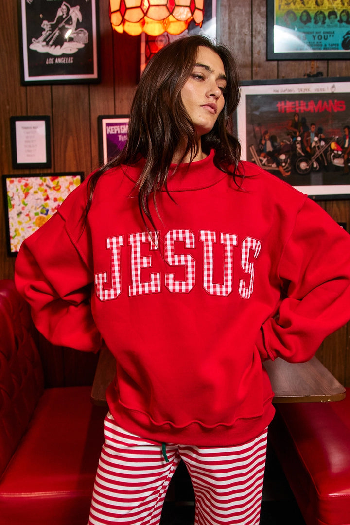 Red sweatshirt with Plaid